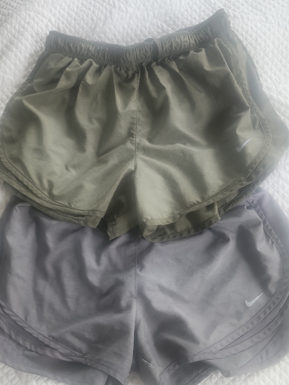 Nike Women's Olive Green & Light Gray Running Shorts Duo
